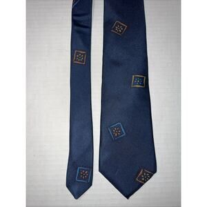 Vintage Courchevel Silk Tie Made In Italy Navy Blue Orange Geometric Floral Mens